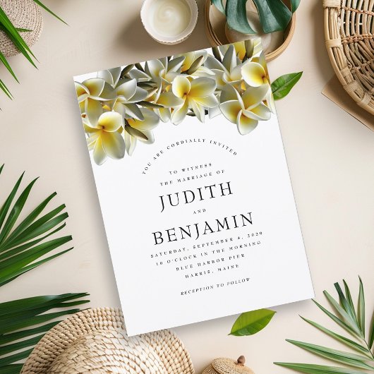 Modern Yellow Plumeria Wedding Kaart