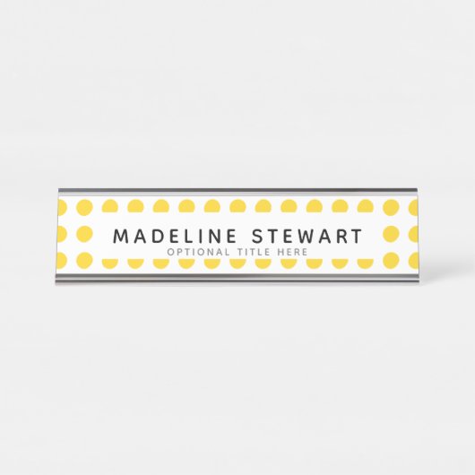 Modern Yellow Polka Dot Personalized Professional Bureau Naambordje (Voorkant)