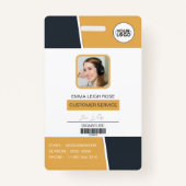 Modern Yellow Professional Employee Photo ID Badge (Voorkant)