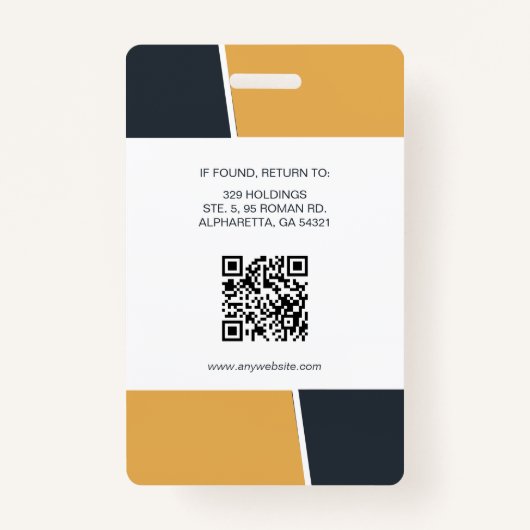 Modern Yellow Professional Employee Photo ID Badge (Achterkant)