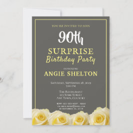 Modern Yellow Rose 90th Surprise Birthday Party Kaart