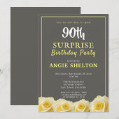 Modern Yellow Rose 90th Surprise Birthday Party Kaart (Voorkant / Achterkant)