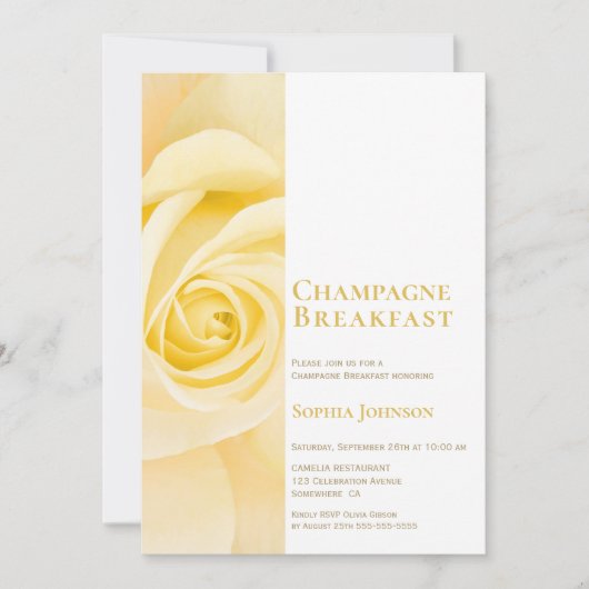Modern Yellow Rose Bridal Champagne Breakfast Kaart (Voorkant)