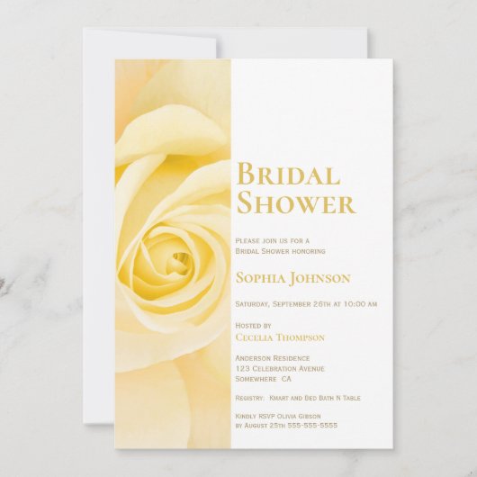 Modern Yellow Rose Bridal Shower Invitation Kaart (Voorkant)