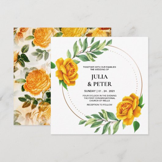Modern Yellow Rose Floral Wedding Invitation Kaart (Voorkant / Achterkant)
