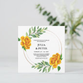 Modern Yellow Rose Floral Wedding Invitation Kaart (Staand voorkant)