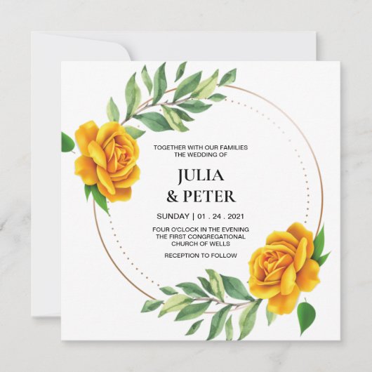 Modern Yellow Rose Floral Wedding Invitation Kaart (Voorkant)