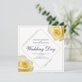 Modern Yellow Rose Floral Wedding Kaart (Staand voorkant)