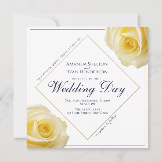 Modern Yellow Rose Floral Wedding Kaart (Voorkant)