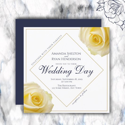 Modern Yellow Rose Floral Wedding Kaart
