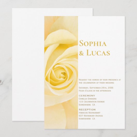 Modern Yellow Rose Wedding Kaart (Voorkant / Achterkant)