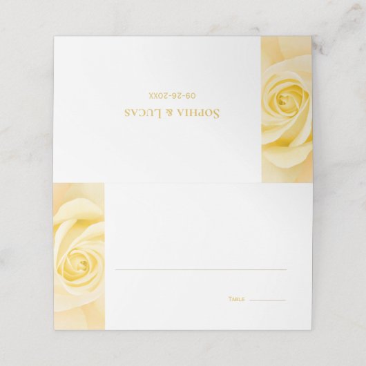 Modern Yellow Rose Wedding Place Card Plaatskaartje (Buitenkant ongevouwen)