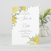 Modern Yellow Roses Elegant White Wedding Kaart (Staand voorkant)