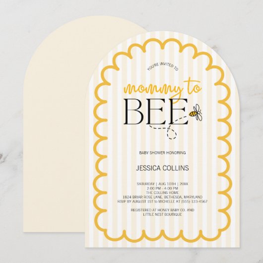 Modern Yellow Script Arch Mama naar Bee Baby showe Kaart (Voorkant / Achterkant)