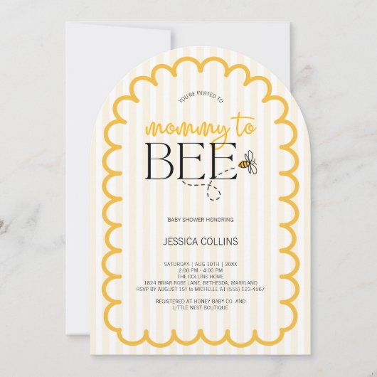 Modern Yellow Script Arch Mama naar Bee Baby showe Kaart (Voorkant)