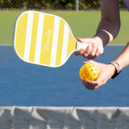 Modern Yellow Script Name Pickleball Paddle