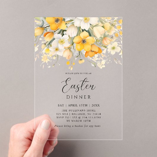 Modern Yellow Spring Floral Easter Dinner Acryl Uitnodigingen (Insitu (Draagbaar))