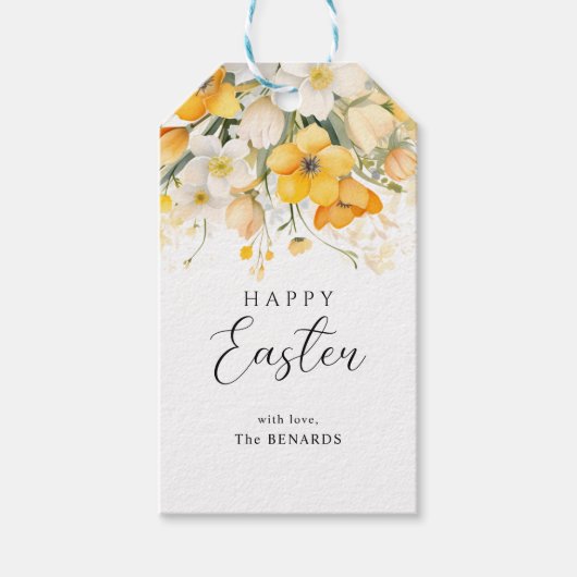 Modern Yellow Spring Floral Happy Easter  Cadeaulabel (Voorkant)