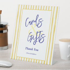 Modern Yellow Stripe Hand Drawn Wedding Reclamebord Met Voetstuk