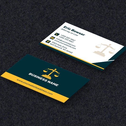Modern Yellow Stripe Navy Blue Lawyer Attorney Visitekaartje