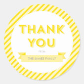 Modern Yellow Stripes Baby shower dank u Ronde Sticker (Voorkant)