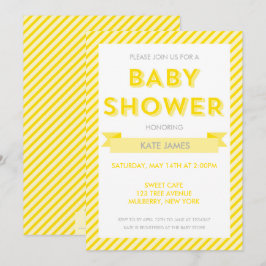 Modern Yellow Stripes Baby shower Invitation Kaart