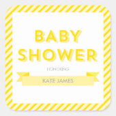Modern Yellow Stripes Baby shower Vierkante Sticker (Voorkant)