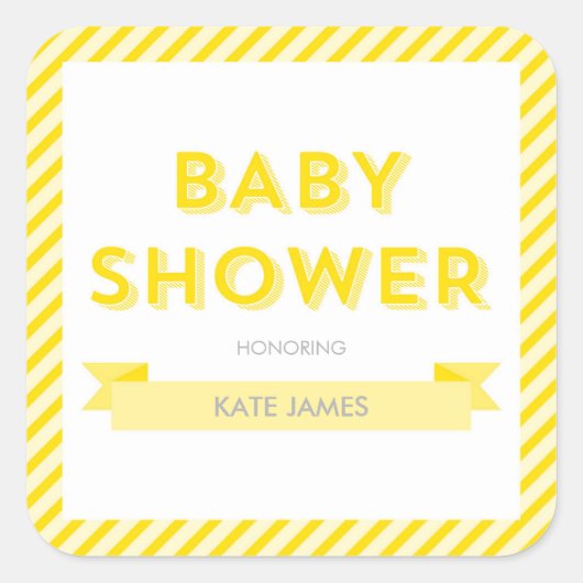 Modern Yellow Stripes Baby shower Vierkante Sticker (Voorkant)