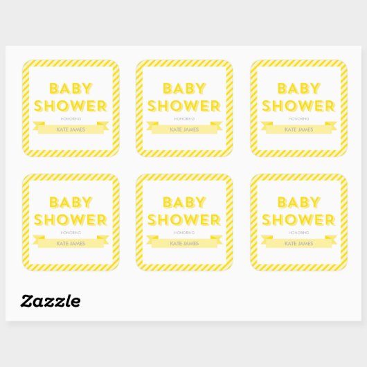 Modern Yellow Stripes Baby shower Vierkante Sticker (Vel)