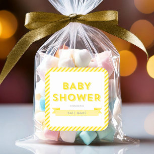 Modern Yellow Stripes Baby shower Vierkante Sticker