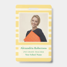 Modern Yellow Stripes Teacher Photo ID Badge