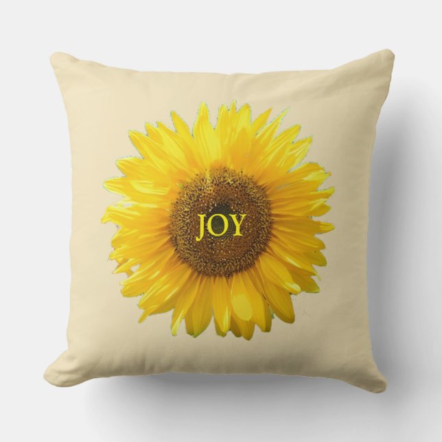 Modern Yellow Sunflower op Champagne Beige Kussen (Voorkant)