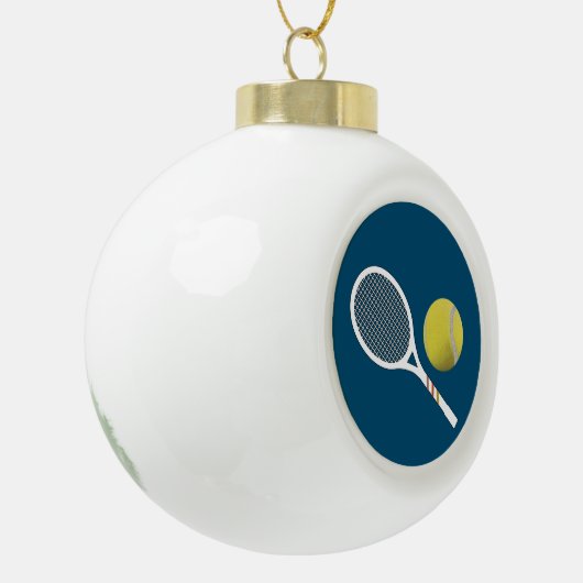 Modern Yellow Tennis Ball Retro Racket Keramische Bal Ornament (Links)