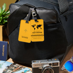 Modern Yellow Travel Bag Label met aangepaste naam Bagagelabel