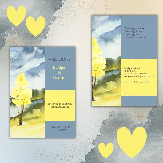 Modern Yellow Tree Landscape destination Wedding Kaart
