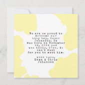 Modern Yellow Watercolor Baby aangekondigd Kaart (Achterkant)