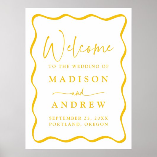 Modern Yellow Wavy Lijst bruiloft welkom Poster (Voorkant)