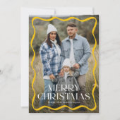 Modern Yellow Wavy Lijst Vrolijk Kerstfeest 3 Foto Feestdagenkaart (Voorkant)