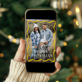 Modern Yellow Wavy Lijst Vrolijk Kerstfeest 3 Foto Feestdagenkaart