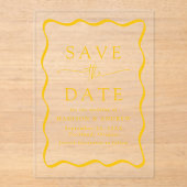 Modern Yellow Wavy Lijst Wedding Save the Date Acryl Uitnodigingen (Voorkant)