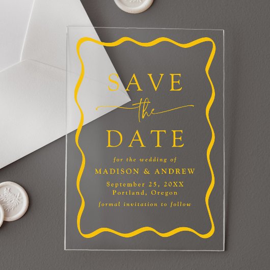 Modern Yellow Wavy Lijst Wedding Save the Date Acryl Uitnodigingen