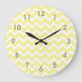 Modern Yellow White Chevron Clock - grijze getalle Grote Klok