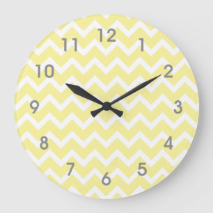 Modern Yellow White Chevron Clock - grijze getalle Grote Klok