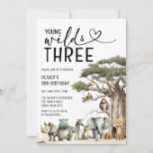 Modern Young Wild en Drie Safari 3e verjaardag Kaart (Voorkant)