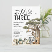 Modern Young Wild en Drie Safari 3e verjaardag Kaart (Staand voorkant)