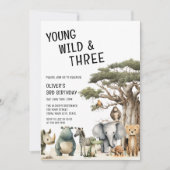 Modern Young Wild en Drie Safari 3e verjaardag Kaart (Voorkant)