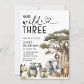 Modern Young Wild en Drie Safari 3e verjaardag Kaart (Voorkant)