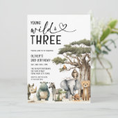 Modern Young Wild en Drie Safari 3e verjaardag Kaart (Staand voorkant)