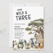 Modern Young Wild en Drie Safari 3e verjaardag Kaart (Voorkant)