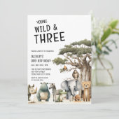 Modern Young Wild en Drie Safari 3e verjaardag Kaart (Staand voorkant)